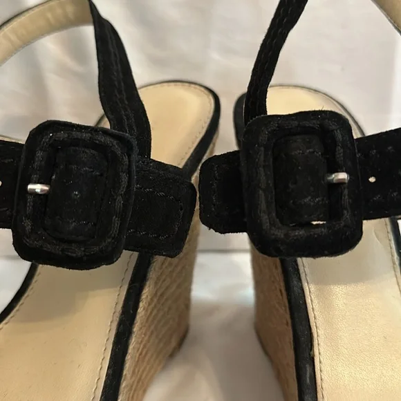 Marc Fisher Hipiee 2 black suede straps 8 1/2M espadrille wedge sandals - Picture 6 of 12